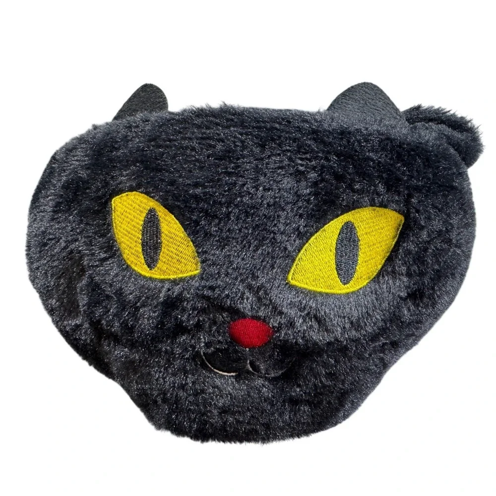 Greenbrier Black Cat Plush Halloween Trick or Treat Basket Purple Lining Fuzzy